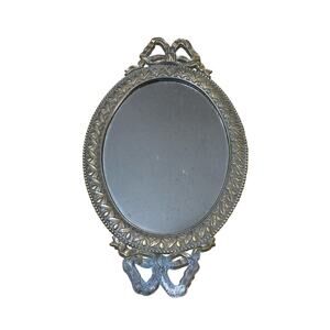 10” X 5.5” Brass Oval Ribbon Style Mirror Made in Korea Vintage Wall Hanging